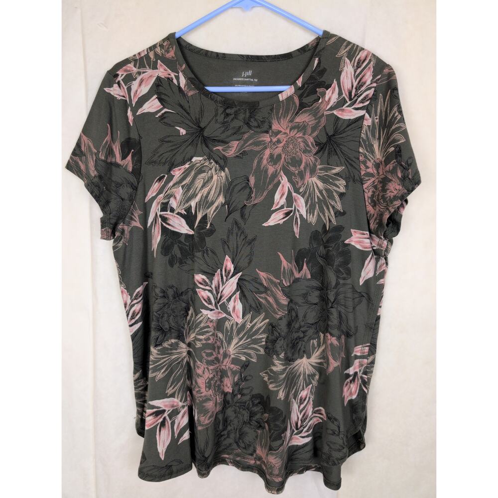 J. Jill Progress Shirttail Tee green floral size XL Petite Casual Boho Feminine